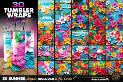30 Summer 3D Tumbler Wrap Bundle Sublimation The Vintage Signs Shop 