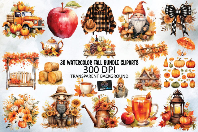 30 Watercolor Fall Clipart Bundle SVG Crafty Ideas 