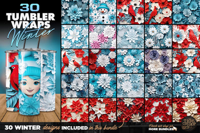 30 Winter and Christmas | 3D Tumbler Wrap Bundle Sublimation The Vintage Signs Shop 