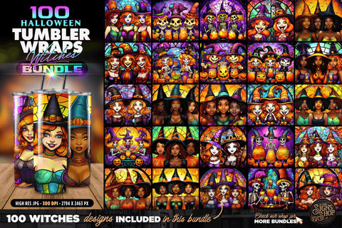 300 Halloween Mega Bundle | Tumbler Wraps | Stained glass Sublimation The Vintage Signs Shop 