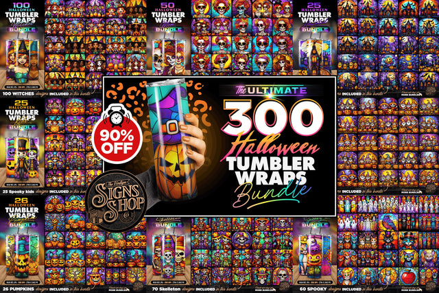 300 Halloween Mega Bundle | Tumbler Wraps | Stained glass Sublimation The Vintage Signs Shop 