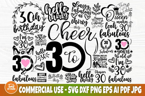 30th Birthday SVG, Happy Birthday Svg, Thirty Svg, Png, Dxf, Eps, Ai, Birthday Queen Svg, Clipart, Cut Files For Cricut , Silhouette Cameo SVG TonisArtStudio 