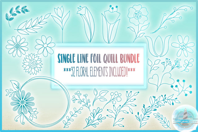 32 Floral Elements Foil Quill Single Line Bundle SVG SVG Harbor Grace Designs