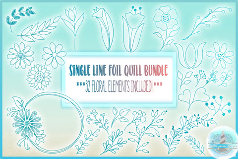 32 Floral Elements Foil Quill Single Line Bundle SVG SVG Harbor Grace Designs 