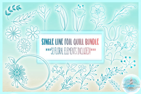 32 Floral Elements Foil Quill Single Line Bundle SVG SVG Harbor Grace Designs 