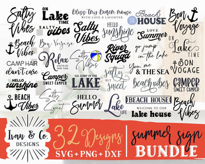 32 Summer Signs SVG Bundle | Farmhouse Svg | Summer Svg | Lake Svg | Beach Svg | Commercial Use | Cricut | Silhouette | Digital Cut Files | DXF PNG (FSP23001) SVG Ivan & Co. Designs 