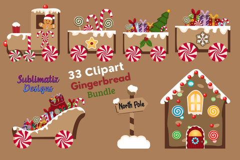 33 Clipart Gingerbread Christmas Train Bundle – Alphabet Sublimation Sublimatiz Designs 