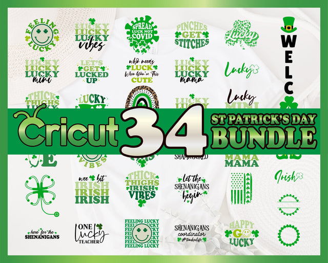 34 DESIGNS Lucky svg, St Patricks Svg Bundle, Saint Patricks Day Svg, Lucky Svg, Irish svg, Shamrock svg, Clover svg Files for Cricut, png SVG Fauz 
