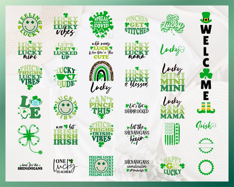 34 DESIGNS Lucky svg, St Patricks Svg Bundle, Saint Patricks Day Svg, Lucky Svg, Irish svg, Shamrock svg, Clover svg Files for Cricut, png SVG Fauz 