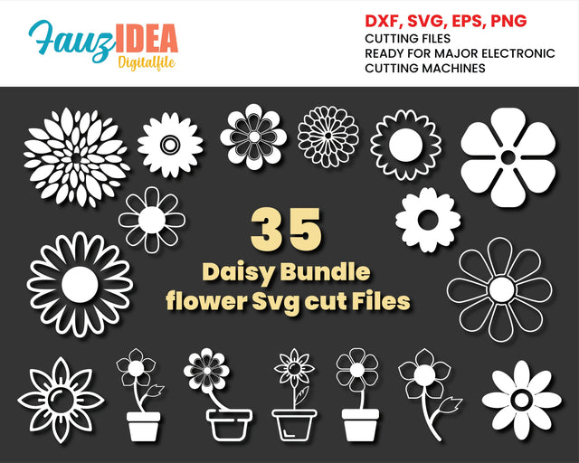35 Daisy Bundle Svg Files, Daisy Silhouette, Daisy Clipart, Daisy Cricut, Flowers Bundle Svg, Flowers Clipart, Flowers Vector, svg cut file SVG Fauz 