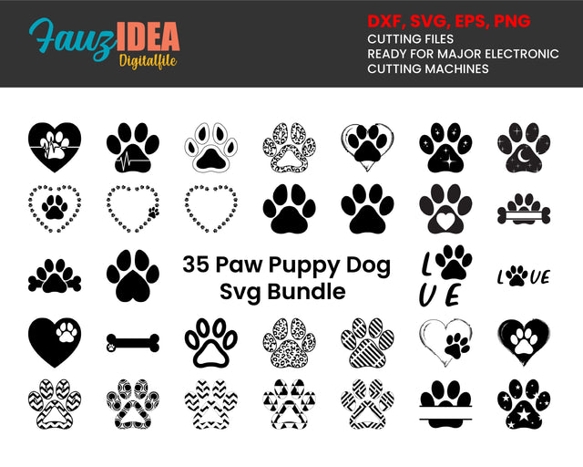 35 Paw of Pets Svg, paw puppy, paw cat, kitty, lovely dog paw png, dxf, cricut, cut file, svg Design Bundle SVG Fauz 
