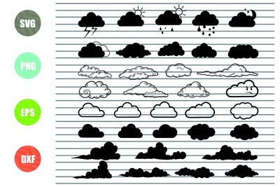 35 Styles Cloud svg, Cloud clipart, Cute clouds svg file, Cloud face svg, Cloud cut file, Clouds cricut, Clouds silhouette, Blue clouds svg SVG Artstoredigital 