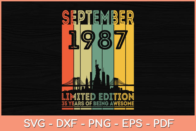 35 Years Old Gifts Vintage September 1987 35th Birthday Svg File SVG Helal 