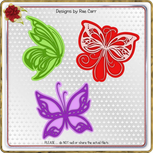 353 Three Butterfly Greeting Card Toppers with Mats SVG Designs by Rae