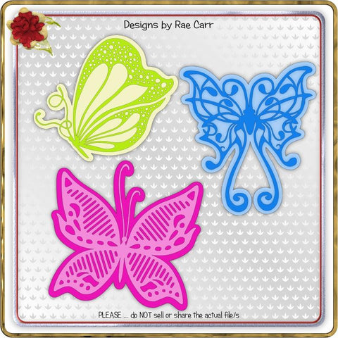 354 Three Butterfly Greeting Card Toppers with Mats SVG Designs by Rae 