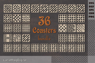 36 Square coasters svg, Coaster laser cut files, Square design SVG LanaMagDigital 