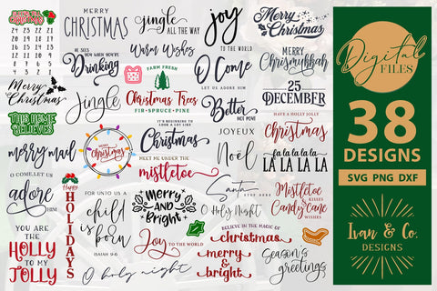 38 Christmas SVG Bundle, Christmas Svg, Farmhouse Svg, Cricut Svg, Silhouette Designs, Digital Cut Files, SVG DXF PNG (99NOV23E) SVG Ivan & Co. Designs 