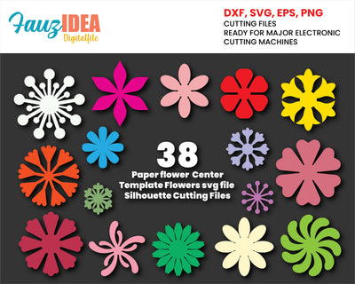 38 Flower Center SVG Template, Paper Flower Templates SVG, Flower Svg, Flower Silhouette, Wedding Decorations, Origami flower svg SVG Fauz 