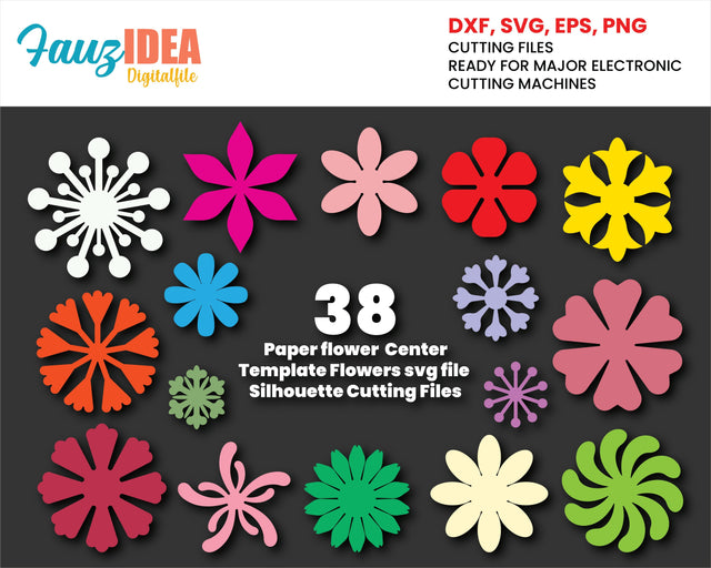 38 Flower Center SVG Template, Paper Flower Templates SVG, Flower Svg, Flower Silhouette, Wedding Decorations, Origami flower svg SVG Fauz 