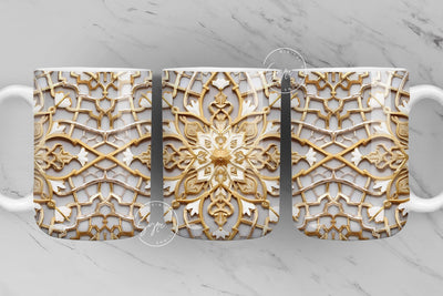 3D Abstract Art Mug Design, Metallic Flower Style, Wedding Mug, Gold Floral Mug PNG, 3D Mug, 11 & 15 Oz Mug Sublimation Wrap, Digital File Sublimation Syre Digital Creations 