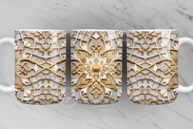 3D Abstract Art Mug Design, Metallic Flower Style, Wedding Mug, Gold Floral Mug PNG, 3D Mug, 11 & 15 Oz Mug Sublimation Wrap, Digital File Sublimation Syre Digital Creations 