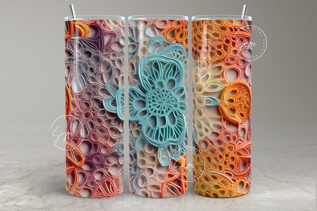 3D Abstract Art Tumbler Design, 20oz Skinny Tumbler Wrap, Colorful Boho Art Seamless Tumbler Wrap, Flower Embroidery Style, Digital Download Sublimation Syre Digital Creations 