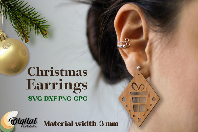 3D Accessories. Christmas Earrings Laser. Laser Cut Earrings Christmas SVG Evgenyia Guschina 