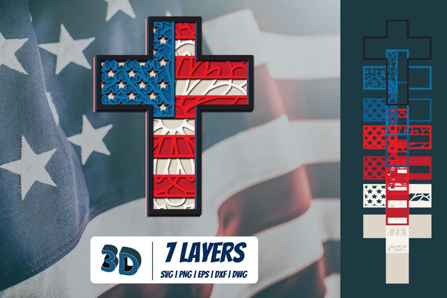 3D American Cross SVG SVG SvgOcean 