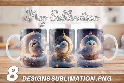 3D Baby Bird with Christmas snow Mug Wrap | Sublimation Coffee Cup Sublimation artnoy 