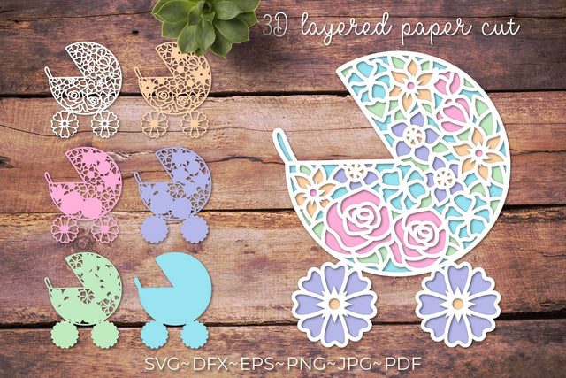 3d Baby shower svg | New baby card layered papercut 3D Paper Olga Boat Design 