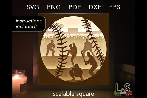 3D Baseball Shadow Box Design | Paper Cut Light Box Svg 3D Paper Lights & Silhouettes 