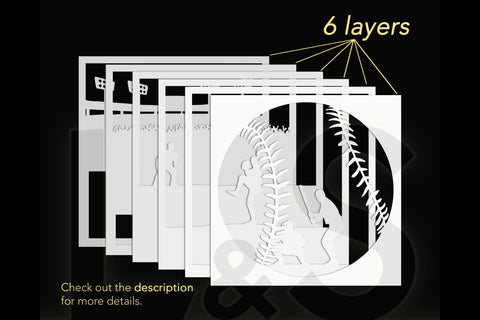 3D Baseball Shadow Box Design | Paper Cut Light Box Svg 3D Paper Lights & Silhouettes 