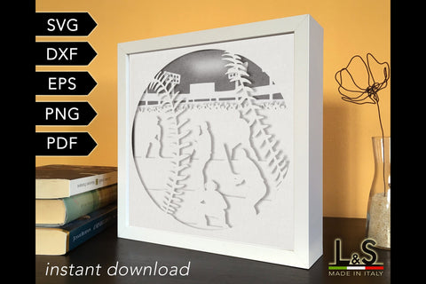 3D Baseball Shadow Box Design | Paper Cut Light Box Svg 3D Paper Lights & Silhouettes 