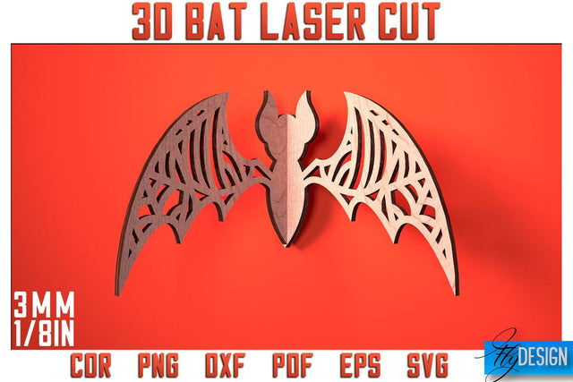3D Bat Laser Cut SVG | Bat Laser Cut SVG Design | CNC Files SVG Fly Design 
