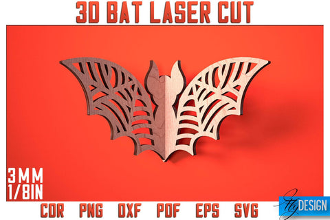 3D Bat Laser Cut SVG | Bat Laser Cut SVG Design | CNC Files SVG Fly Design 