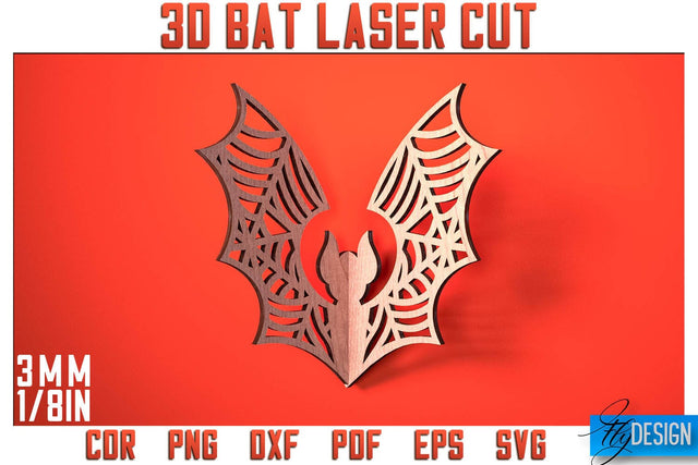 3D Bat Laser Cut SVG | Bat Laser Cut SVG Design | CNC Files SVG Fly Design 