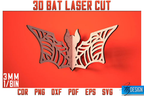 3D Bat Laser Cut SVG | Bat Laser Cut SVG Design | CNC Files SVG Fly Design 