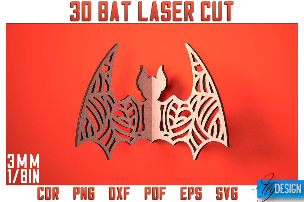 3D Bat Laser Cut SVG | Bat Laser Cut SVG Design | CNC Files - So Fontsy