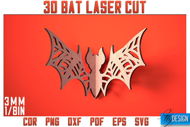 3D Bat Laser Cut SVG | Bat Laser Cut SVG Design | CNC Files SVG Fly Design 