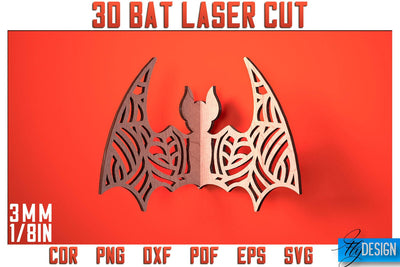 3D Bat Laser Cut SVG | Bat Laser Cut SVG Design | CNC Files SVG Fly Design 