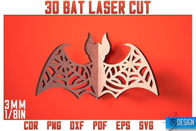 3D Bat Laser Cut SVG | Bat Laser Cut SVG Design | CNC Files SVG Fly Design 