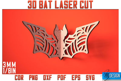 3D Bat Laser Cut SVG | Bat Laser Cut SVG Design | CNC Files SVG Fly Design 