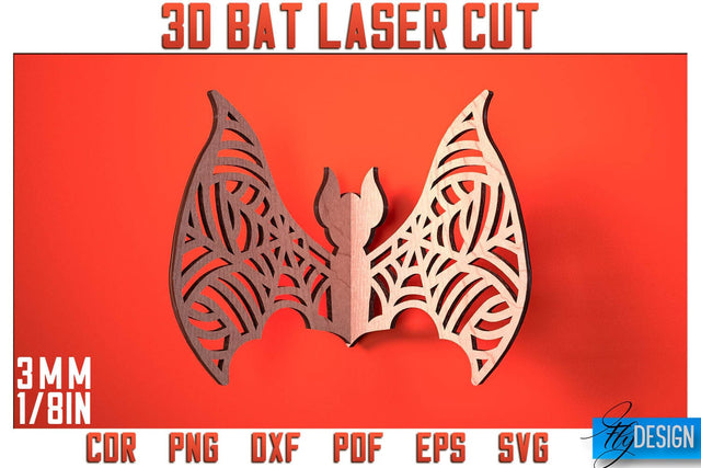 3D Bat Laser Cut SVG | Bat Laser Cut SVG Design | CNC Files SVG Fly Design 