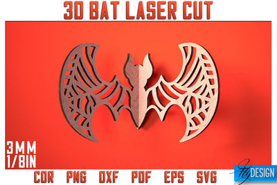 3D Bat Laser Cut SVG | Bat Laser Cut SVG Design | CNC Files SVG Fly Design 
