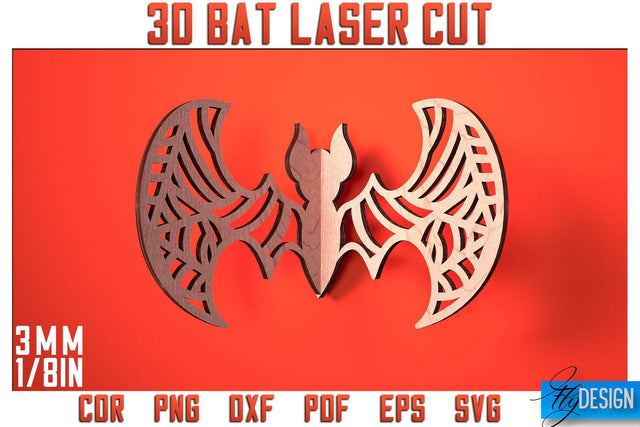 3D Bat Laser Cut SVG | Bat Laser Cut SVG Design | CNC Files SVG Fly Design 
