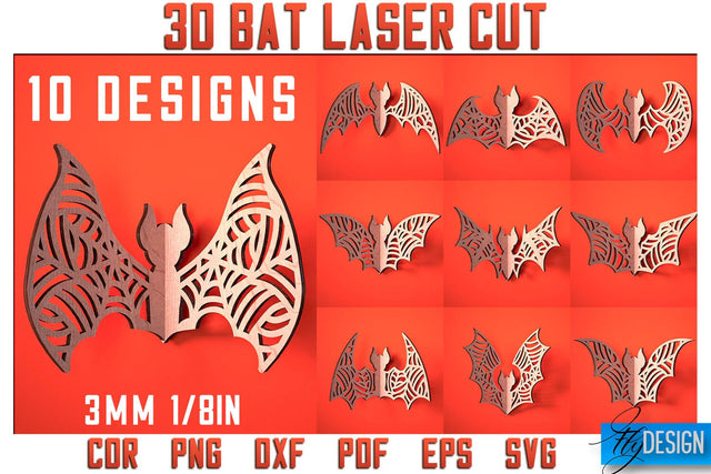 3D Bat Laser Cut SVG | Bat Laser Cut SVG Design | CNC Files SVG Fly Design 