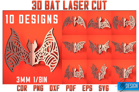 3D Bat Laser Cut SVG | Bat Laser Cut SVG Design | CNC Files SVG Fly Design 