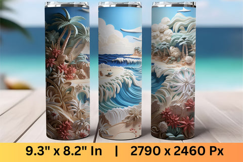 3D Beach Sublimation Design | 3d Sublimation Tumbler Wrap Sublimation FloridPrintables 