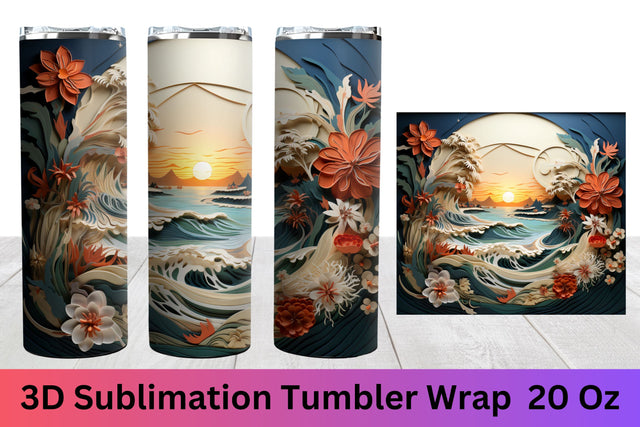 3D Beach Sublimation Design | 3d Sublimation Tumbler Wrap Sublimation FloridPrintables 