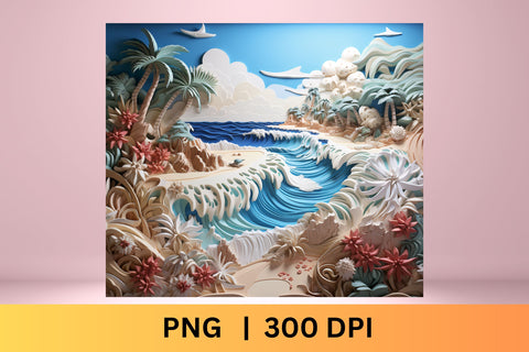 3D Beach Sublimation Design | 3d Sublimation Tumbler Wrap Sublimation FloridPrintables 